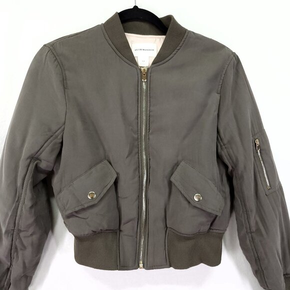 Club Monaco Bomber Jacket Womens Size Small Full Zip Olive Green Pockets - Picture 6 of 11